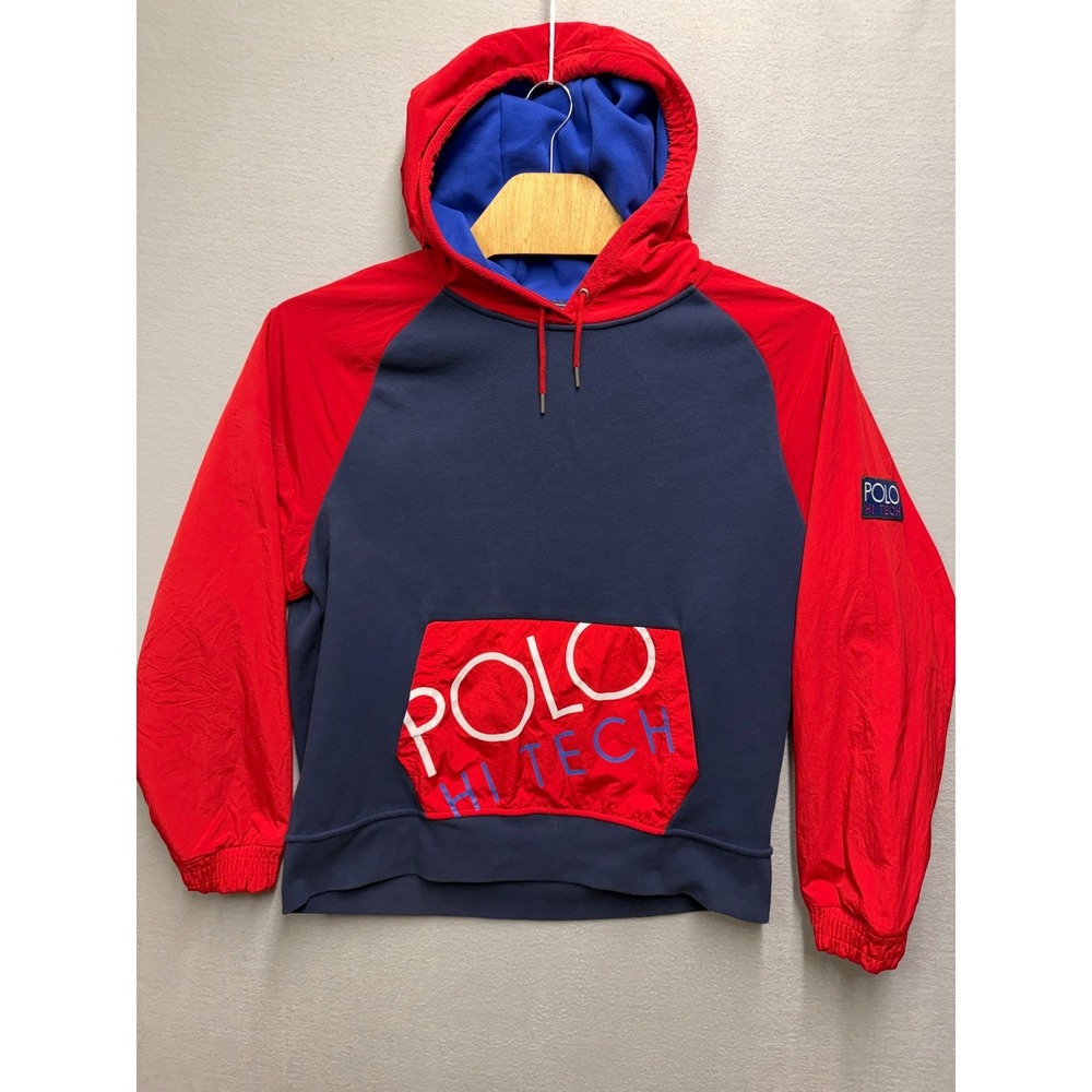 Polo Ralph Lauren Hi Tech Hoodie Mens XL Navy Red Colorblock Pullover Graphic